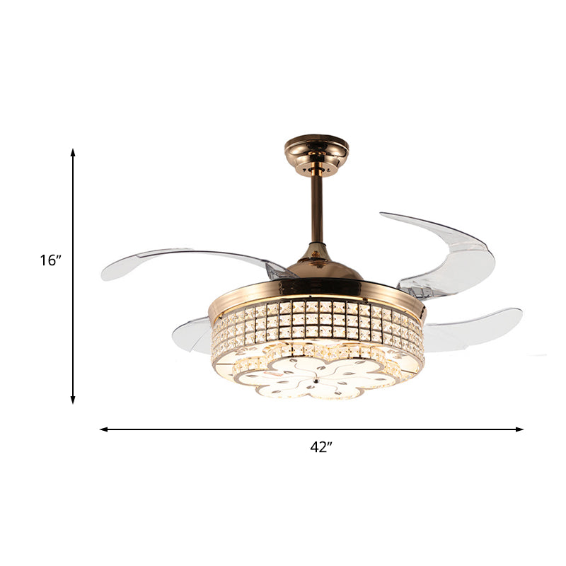 Silver/Gold Finish Floral Fan Lighting Modernist K9 Crystal LED Semi Flush Lamp with Remote Control/Wall Control/Frequency Conversion Clearhalo 'Ceiling Fans with Lights' 'Ceiling Fans' 'Modern Ceiling Fans' 'Modern' Lighting' 266007
