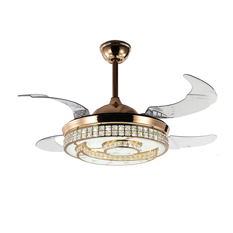 Moon Pattern LED Semi Flush Light Contemporary Faceted Crystal Gold Ceiling Fan Light with Remote Control/Wall Control/Frequency Conversion Clearhalo 'Ceiling Fans with Lights' 'Ceiling Fans' 'Modern Ceiling Fans' 'Modern' Lighting' 266013