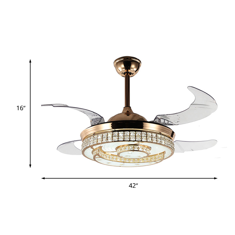 Moon Pattern LED Semi Flush Light Contemporary Faceted Crystal Gold Ceiling Fan Light with Remote Control/Wall Control/Frequency Conversion Clearhalo 'Ceiling Fans with Lights' 'Ceiling Fans' 'Modern Ceiling Fans' 'Modern' Lighting' 266014