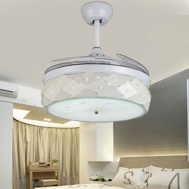 Steel Hollowed out LED Ceiling Fan Remote Control/Wall Control/Frequency Convertible Modern Stylish Semi Flushmount in White Clearhalo 'Ceiling Fans with Lights' 'Ceiling Fans' 'Modern Ceiling Fans' 'Modern' Lighting' 266017