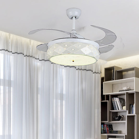 Steel Hollowed out LED Ceiling Fan Remote Control/Wall Control/Frequency Convertible Modern Stylish Semi Flushmount in White Clearhalo 'Ceiling Fans with Lights' 'Ceiling Fans' 'Modern Ceiling Fans' 'Modern' Lighting' 266018