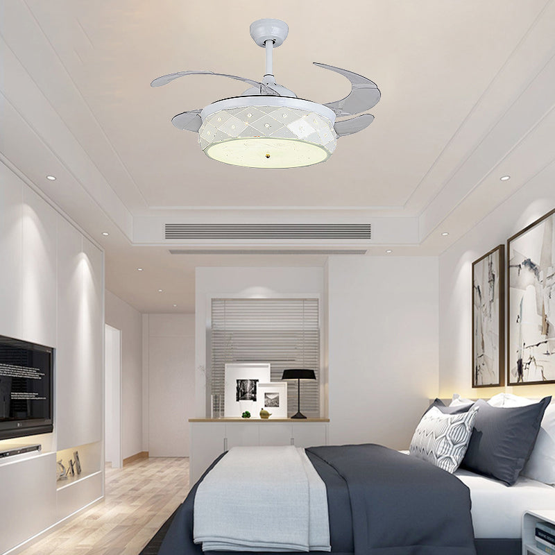 Steel Hollowed out LED Ceiling Fan Remote Control/Wall Control/Frequency Convertible Modern Stylish Semi Flushmount in White Clearhalo 'Ceiling Fans with Lights' 'Ceiling Fans' 'Modern Ceiling Fans' 'Modern' Lighting' 266019
