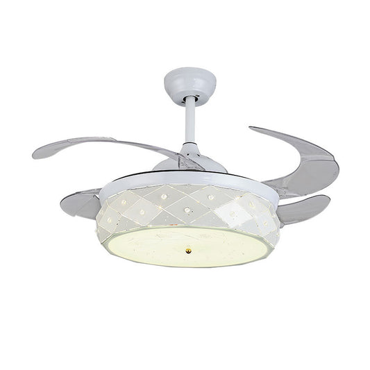 Steel Hollowed out LED Ceiling Fan Remote Control/Wall Control/Frequency Convertible Modern Stylish Semi Flushmount in White Clearhalo 'Ceiling Fans with Lights' 'Ceiling Fans' 'Modern Ceiling Fans' 'Modern' Lighting' 266020
