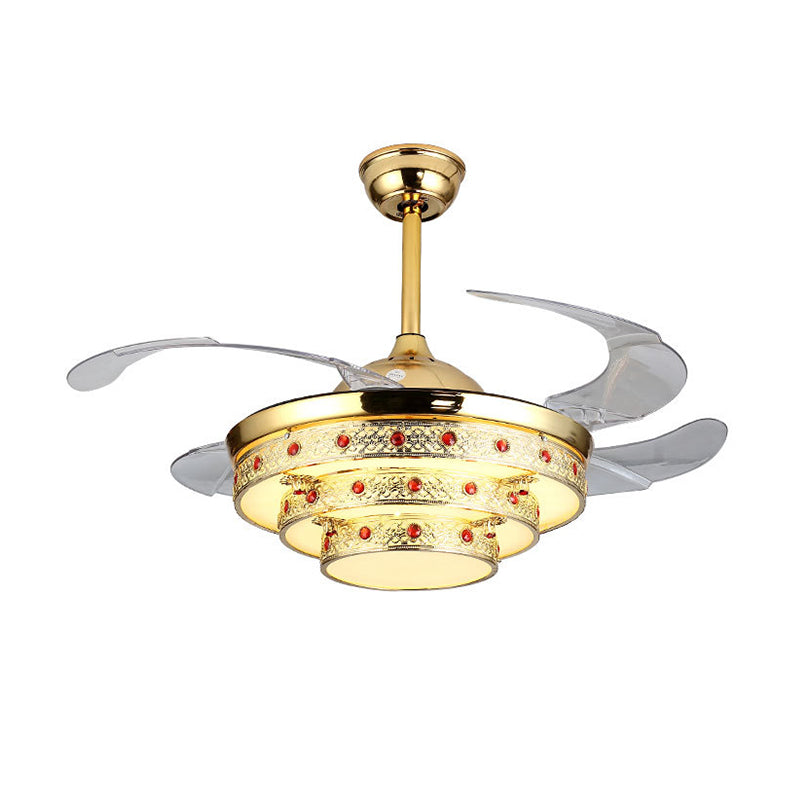 Carved Layer Steel Fan Lighting Modernity Golden Remote Control/Wall Control/Frequency Convertible LED Semi Flush Light Clearhalo 'Ceiling Fans with Lights' 'Ceiling Fans' 'Modern Ceiling Fans' 'Modern' Lighting' 266040