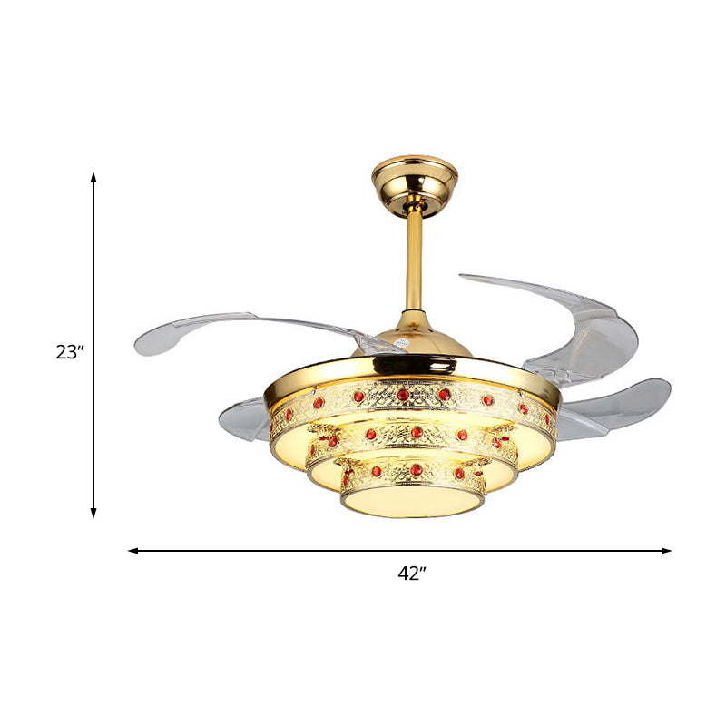 Carved Layer Steel Fan Lighting Modernity Golden Remote Control/Wall Control/Frequency Convertible LED Semi Flush Light Clearhalo 'Ceiling Fans with Lights' 'Ceiling Fans' 'Modern Ceiling Fans' 'Modern' Lighting' 266041