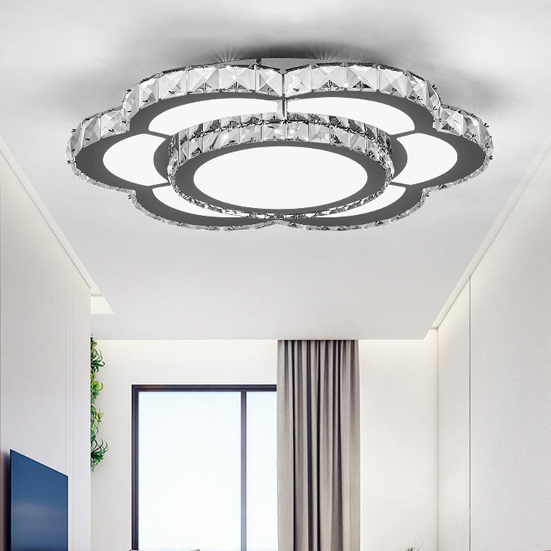 Floral Living Room Flush Mount Lamp Contemporary Crystal 10"/18"/23.5" Wide LED White Flush Light Fixture in Warm/White Light White White Clearhalo 'Ceiling Lights' 'Close To Ceiling Lights' 'Close to ceiling' 'Flush mount' Lighting' 266044