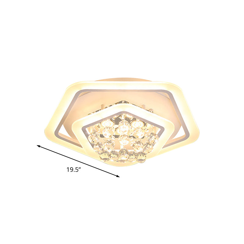 Pentagon Crystal Ball Flush Mount Light Modernism White 19.5"/23.5"/27.5" Wide LED Ceiling Fixture in Warm/White Light Clearhalo 'Ceiling Lights' 'Close To Ceiling Lights' 'Close to ceiling' 'Flush mount' Lighting' 266074