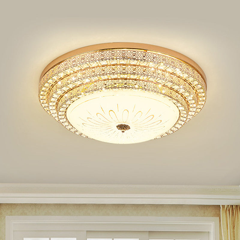 Round Ceiling Light Fixture Simple Crystal White LED Flush Mount Light in 3 Color/Remote Control Stepless Dimming, 23.5"/31.5" W White 23.5" Clearhalo 'Ceiling Lights' 'Close To Ceiling Lights' 'Close to ceiling' 'Flush mount' Lighting' 266104