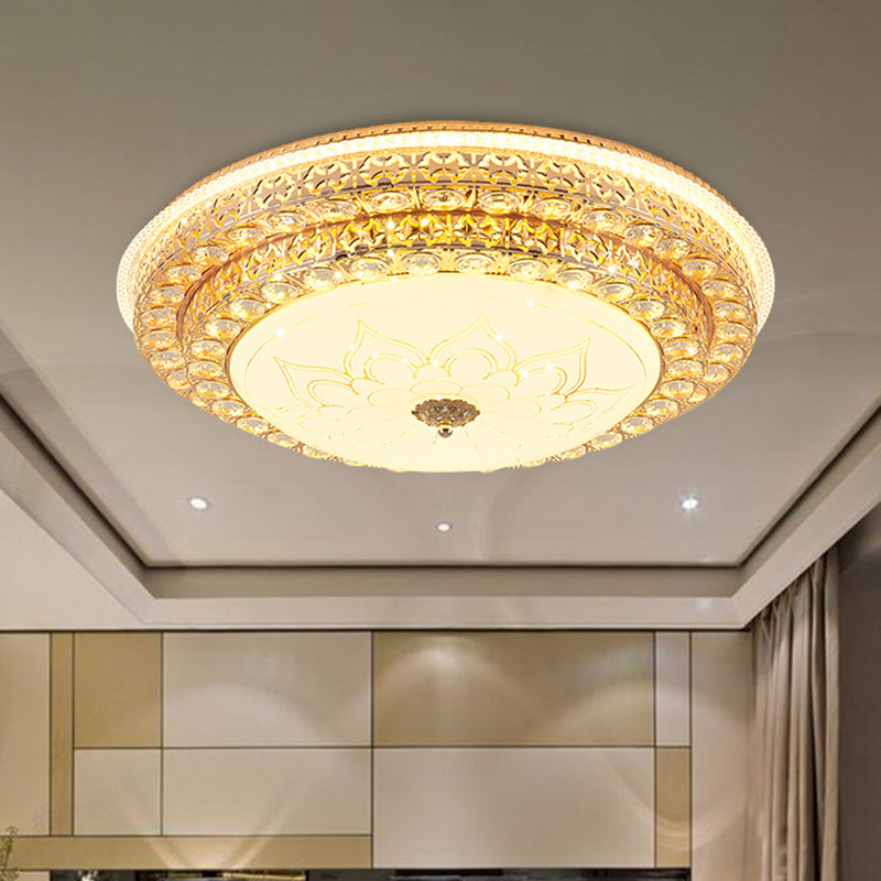 Round Ceiling Light Fixture Simple Crystal White LED Flush Mount Light in 3 Color/Remote Control Stepless Dimming, 23.5"/31.5" W Clearhalo 'Ceiling Lights' 'Close To Ceiling Lights' 'Close to ceiling' 'Flush mount' Lighting' 266106