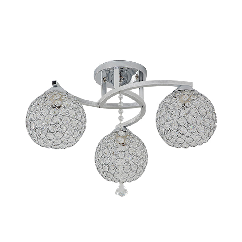 3/5 Lights Globe Semi Flush Light Fixture Simple Chrome Crystal Semi-Flush Mount for Living Room Clearhalo 'Ceiling Lights' 'Close To Ceiling Lights' 'Close to ceiling' 'Semi-flushmount' Lighting' 266176
