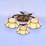 White/Blue/Beige Bowl Ceiling Light Fixture Industrial Vintage Stained Glass 3 Lights Flush Mount Ceiling Light Beige Clearhalo 'Ceiling Lights' 'Close To Ceiling Lights' 'Close to ceiling' 'Glass shade' 'Glass' 'Semi-flushmount' 'Tiffany close to ceiling' 'Tiffany' Lighting' 26621