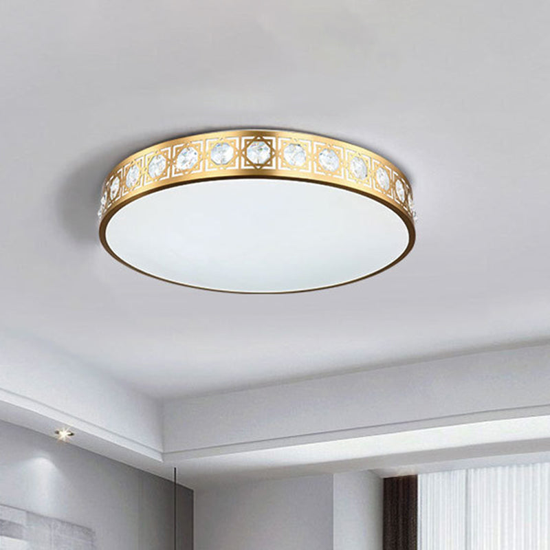 12"/16"/19.5" W LED Round Flush Mount Lamp Modern Brass Crystal Ceiling Mounted Fixture for Bedroom Brass Clearhalo 'Ceiling Lights' 'Close To Ceiling Lights' 'Close to ceiling' 'Flush mount' Lighting' 266245