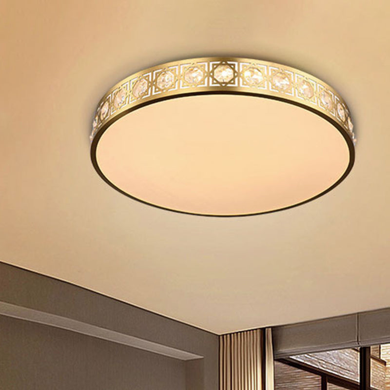 12"/16"/19.5" W LED Round Flush Mount Lamp Modern Brass Crystal Ceiling Mounted Fixture for Bedroom Clearhalo 'Ceiling Lights' 'Close To Ceiling Lights' 'Close to ceiling' 'Flush mount' Lighting' 266246