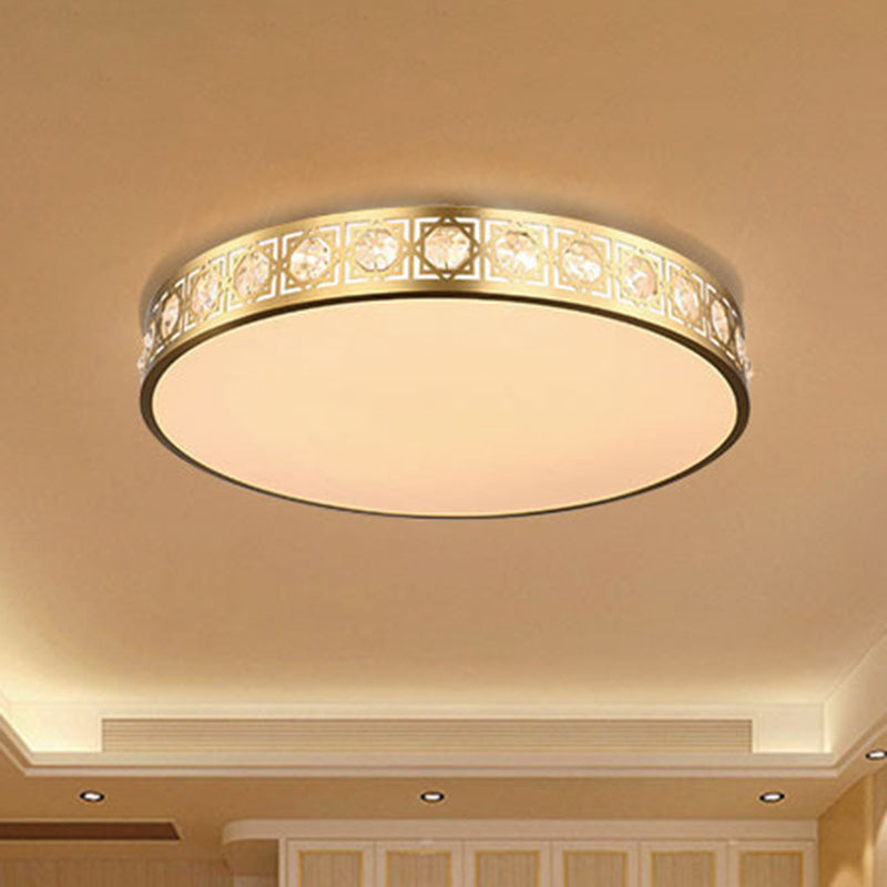 12"/16"/19.5" W LED Round Flush Mount Lamp Modern Brass Crystal Ceiling Mounted Fixture for Bedroom Clearhalo 'Ceiling Lights' 'Close To Ceiling Lights' 'Close to ceiling' 'Flush mount' Lighting' 266247