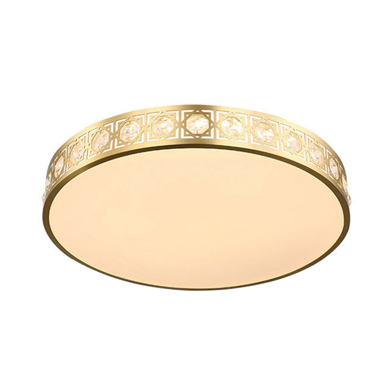 12"/16"/19.5" W LED Round Flush Mount Lamp Modern Brass Crystal Ceiling Mounted Fixture for Bedroom Clearhalo 'Ceiling Lights' 'Close To Ceiling Lights' 'Close to ceiling' 'Flush mount' Lighting' 266249