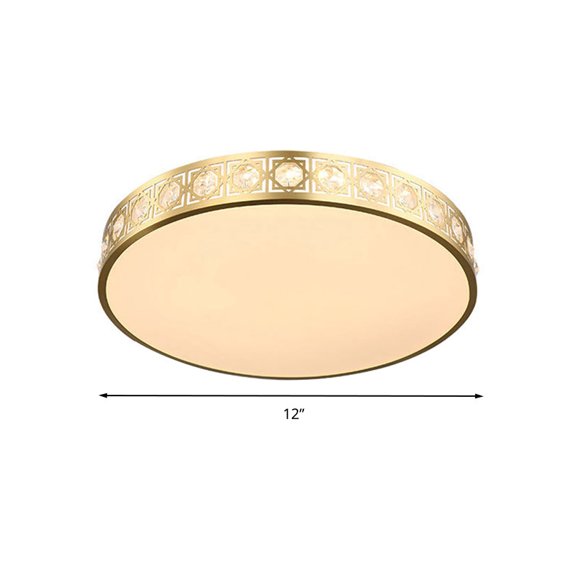 12"/16"/19.5" W LED Round Flush Mount Lamp Modern Brass Crystal Ceiling Mounted Fixture for Bedroom Clearhalo 'Ceiling Lights' 'Close To Ceiling Lights' 'Close to ceiling' 'Flush mount' Lighting' 266250