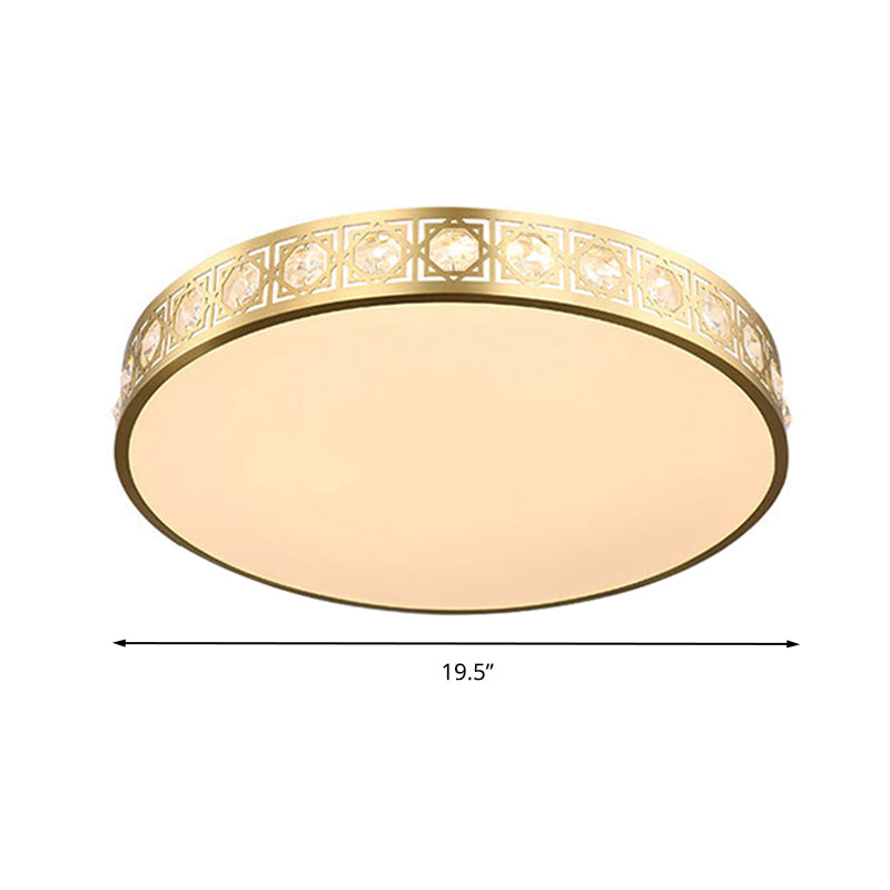 12"/16"/19.5" W LED Round Flush Mount Lamp Modern Brass Crystal Ceiling Mounted Fixture for Bedroom Clearhalo 'Ceiling Lights' 'Close To Ceiling Lights' 'Close to ceiling' 'Flush mount' Lighting' 266252