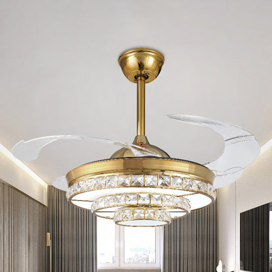 36"/42" W Round Crystal Pendant Lamp Modern LED Living Room Ceiling Fan Light in Gold Gold Clearhalo 'Ceiling Fans with Lights' 'Ceiling Fans' 'Modern Ceiling Fans' 'Modern' Lighting' 266254