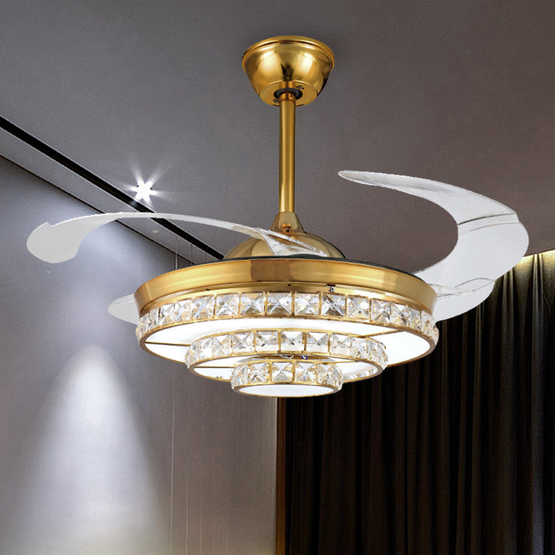 36"/42" W Round Crystal Pendant Lamp Modern LED Living Room Ceiling Fan Light in Gold Clearhalo 'Ceiling Fans with Lights' 'Ceiling Fans' 'Modern Ceiling Fans' 'Modern' Lighting' 266255
