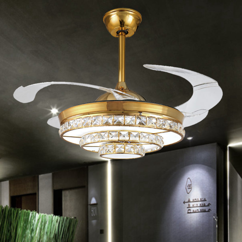 36"/42" W Round Crystal Pendant Lamp Modern LED Living Room Ceiling Fan Light in Gold Clearhalo 'Ceiling Fans with Lights' 'Ceiling Fans' 'Modern Ceiling Fans' 'Modern' Lighting' 266256