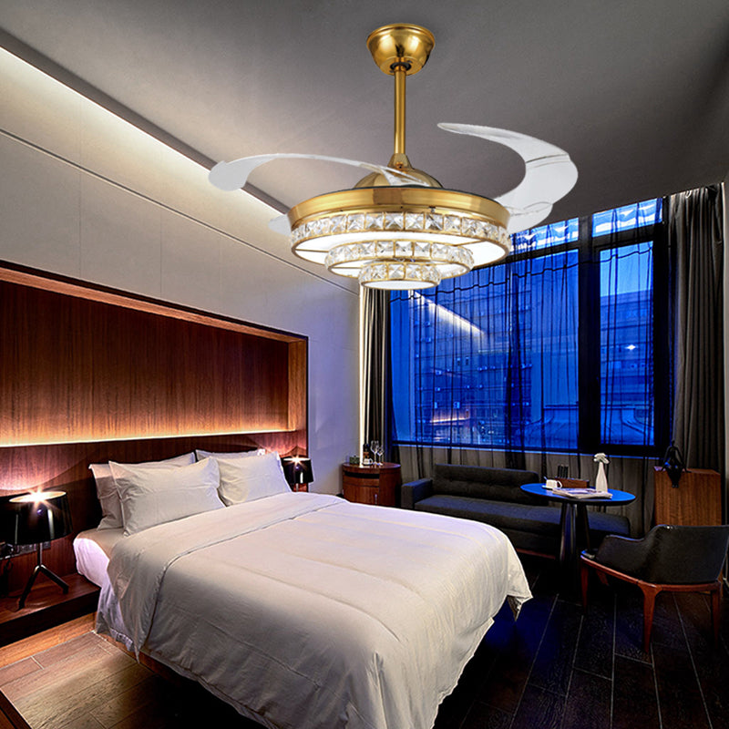 36"/42" W Round Crystal Pendant Lamp Modern LED Living Room Ceiling Fan Light in Gold Clearhalo 'Ceiling Fans with Lights' 'Ceiling Fans' 'Modern Ceiling Fans' 'Modern' Lighting' 266257