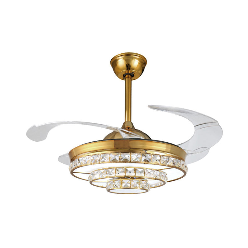 36"/42" W Round Crystal Pendant Lamp Modern LED Living Room Ceiling Fan Light in Gold Clearhalo 'Ceiling Fans with Lights' 'Ceiling Fans' 'Modern Ceiling Fans' 'Modern' Lighting' 266258