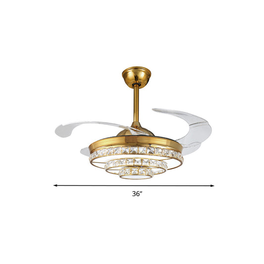 36"/42" W Round Crystal Pendant Lamp Modern LED Living Room Ceiling Fan Light in Gold Clearhalo 'Ceiling Fans with Lights' 'Ceiling Fans' 'Modern Ceiling Fans' 'Modern' Lighting' 266259