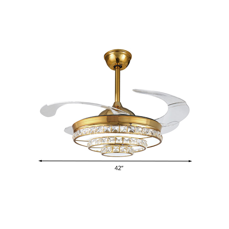 36"/42" W Round Crystal Pendant Lamp Modern LED Living Room Ceiling Fan Light in Gold Clearhalo 'Ceiling Fans with Lights' 'Ceiling Fans' 'Modern Ceiling Fans' 'Modern' Lighting' 266260