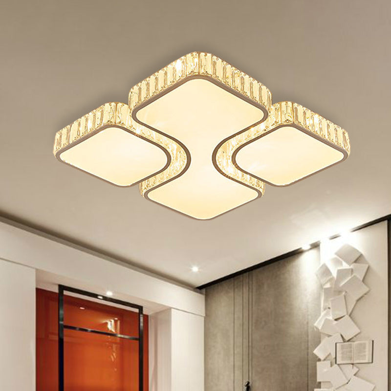 Geometric Crystal Block Ceiling Light Contemporary White 16"/16.5"/35.5" W LED Flush Mount Light in White/3 Color Light White 3 Color Clearhalo 'Ceiling Lights' 'Close To Ceiling Lights' 'Close to ceiling' 'Flush mount' Lighting' 266276