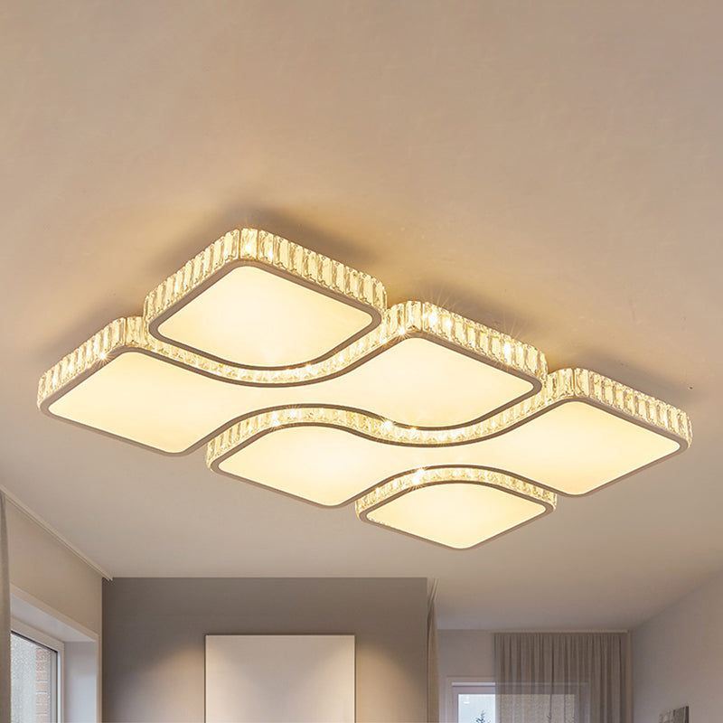 Geometric Crystal Block Ceiling Light Contemporary White 16"/16.5"/35.5" W LED Flush Mount Light in White/3 Color Light White 35.5" Clearhalo 'Ceiling Lights' 'Close To Ceiling Lights' 'Close to ceiling' 'Flush mount' Lighting' 266283