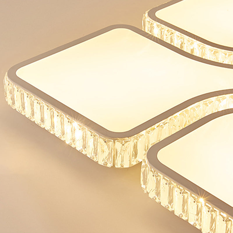 Geometric Crystal Block Ceiling Light Contemporary White 16"/16.5"/35.5" W LED Flush Mount Light in White/3 Color Light Clearhalo 'Ceiling Lights' 'Close To Ceiling Lights' 'Close to ceiling' 'Flush mount' Lighting' 266289