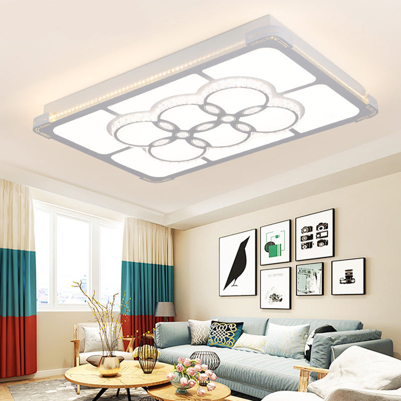 Rectangle Crystal Flush Mount Lamp Simple LED Living Room Ceiling Light Fixture in White, 3 Color Light/Remote Control Stepless Dimming Clearhalo 'Ceiling Lights' 'Close To Ceiling Lights' 'Close to ceiling' 'Flush mount' Lighting' 266294