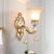 1 Bulb Floral Wall Sconce Vintage White Etched Glass Wall Lamp with Crystal Accent and Gold Curly Resin Arm Gold Clearhalo 'Wall Lamps & Sconces' 'Wall Lights' Lighting' 266486