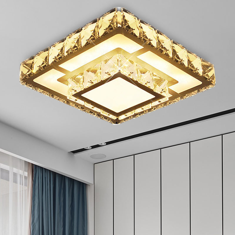 White LED Flushmount Simple Crystal Square Ceiling Flush Ceiling Light for Corridor in Warm/White Light, Recessed/Surface Mounted White Clearhalo 'Ceiling Lights' 'Close To Ceiling Lights' 'Close to ceiling' 'Flush mount' Lighting' 266505