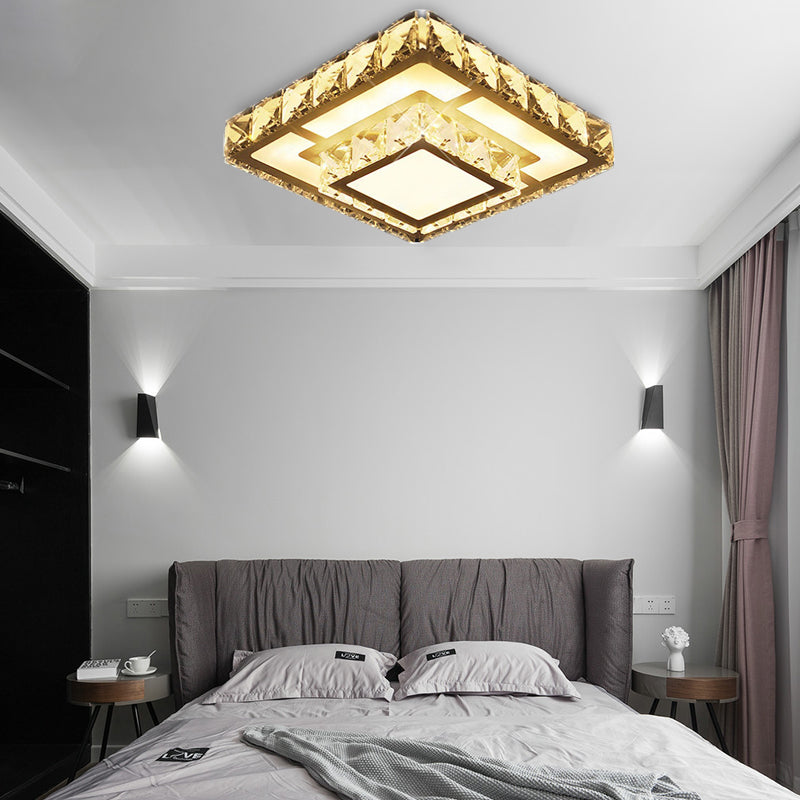 White LED Flushmount Simple Crystal Square Ceiling Flush Ceiling Light for Corridor in Warm/White Light, Recessed/Surface Mounted Clearhalo 'Ceiling Lights' 'Close To Ceiling Lights' 'Close to ceiling' 'Flush mount' Lighting' 266508