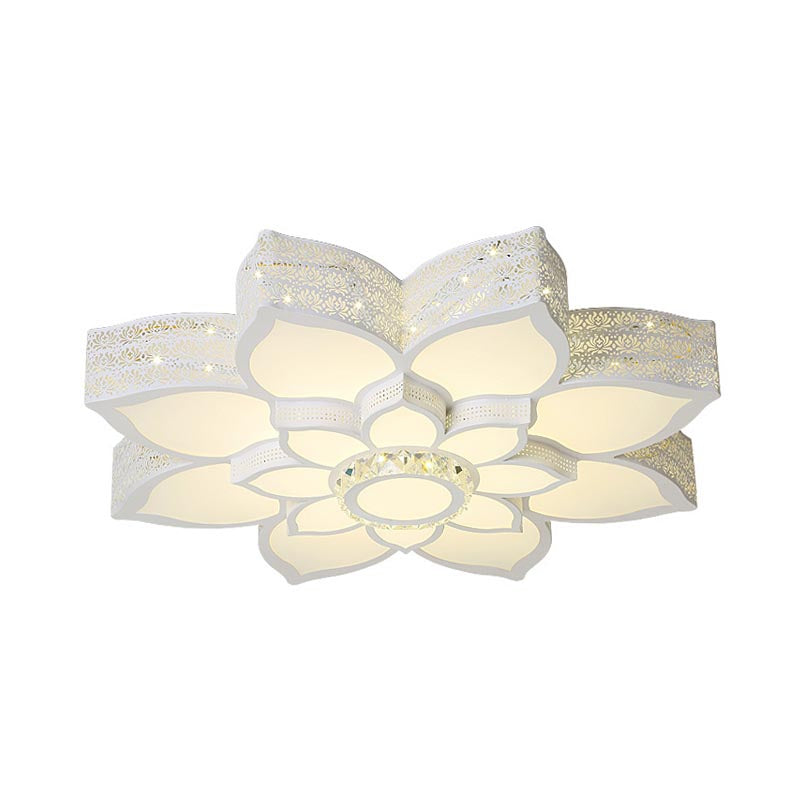 Lotus Faceted Crystal Flush Mount Light Fixture Simple White 23.5"/29.5"/35.5" W LED Ceiling Light in Warm/White Light Clearhalo 'Ceiling Lights' 'Close To Ceiling Lights' 'Close to ceiling' 'Flush mount' Lighting' 266521
