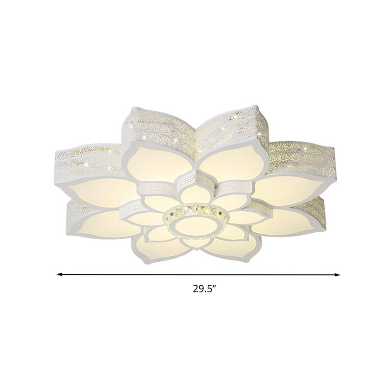 Lotus Faceted Crystal Flush Mount Light Fixture Simple White 23.5"/29.5"/35.5" W LED Ceiling Light in Warm/White Light Clearhalo 'Ceiling Lights' 'Close To Ceiling Lights' 'Close to ceiling' 'Flush mount' Lighting' 266523