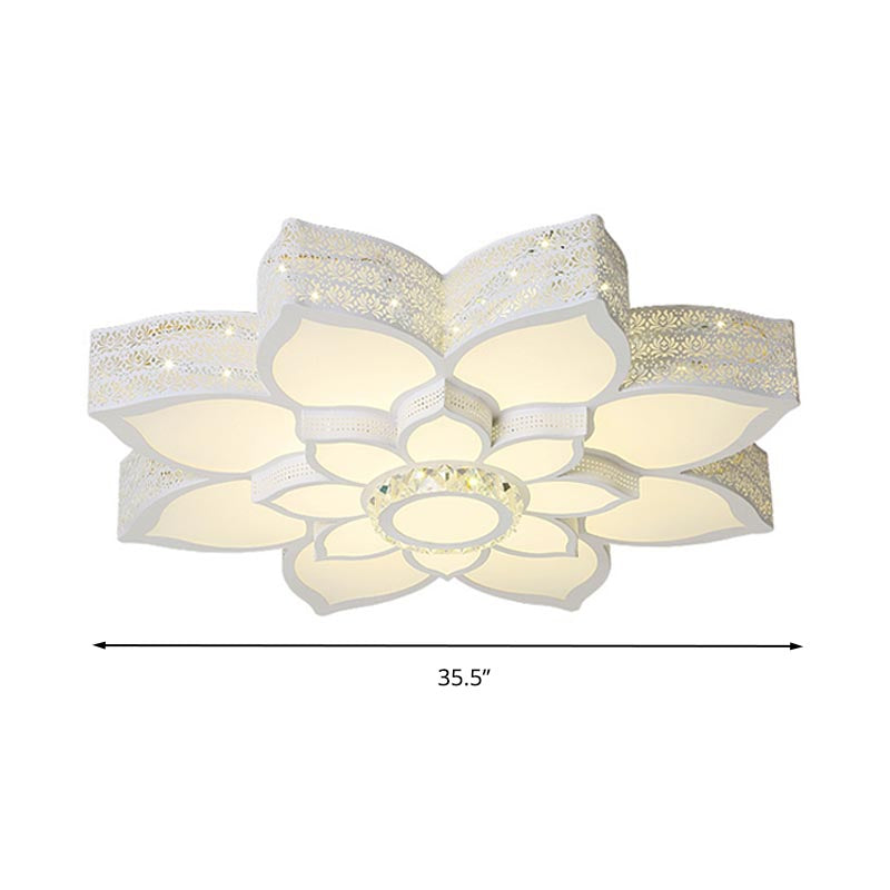 Lotus Faceted Crystal Flush Mount Light Fixture Simple White 23.5"/29.5"/35.5" W LED Ceiling Light in Warm/White Light Clearhalo 'Ceiling Lights' 'Close To Ceiling Lights' 'Close to ceiling' 'Flush mount' Lighting' 266524