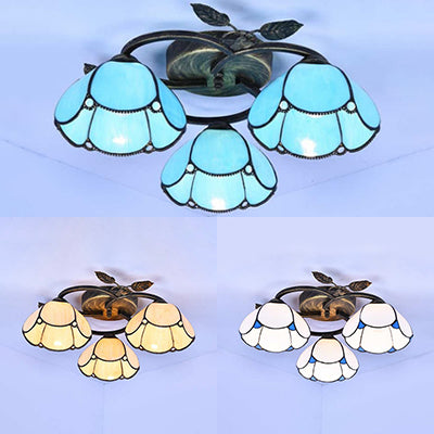 Geometric Ceiling Light Fixture with Pattern Tiffany Stained Glass 3 Lights Flushmount Ceiling Light in Bronze Clearhalo 'Ceiling Lights' 'Close To Ceiling Lights' 'Close to ceiling' 'Glass shade' 'Glass' 'Semi-flushmount' 'Tiffany close to ceiling' 'Tiffany' Lighting' 26654