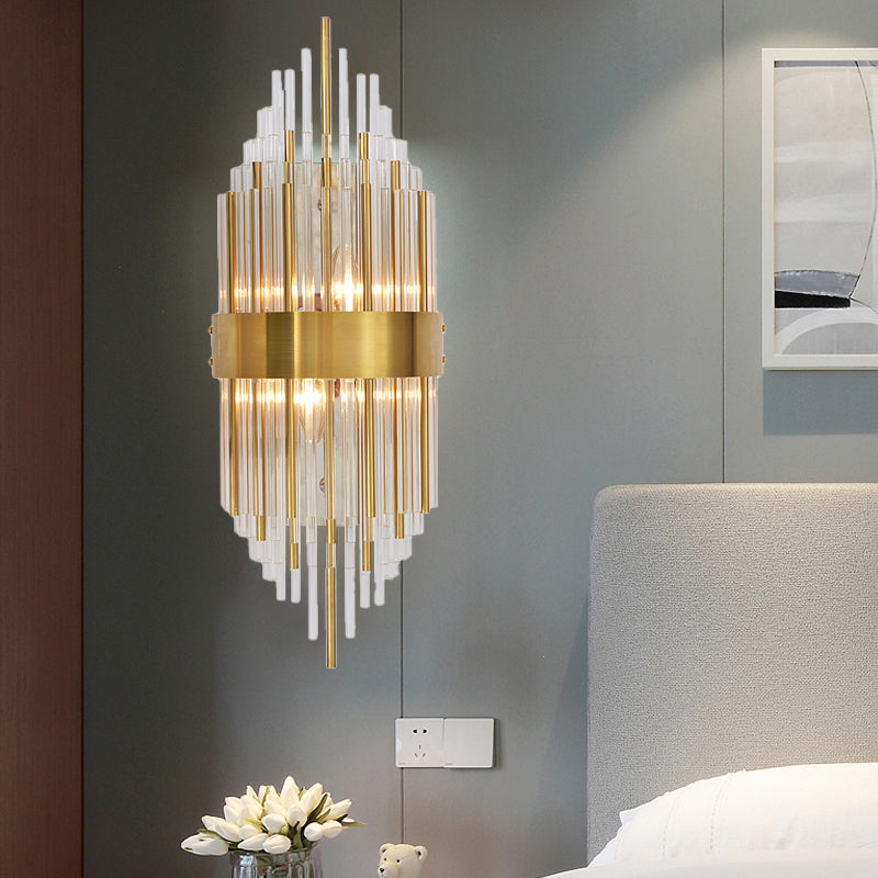 2 Lights Wall Lamp Minimalist Linear Crystal Sconce Light Fixture in Gold for Indoor Gold Clearhalo 'Modern wall lights' 'Modern' 'Wall Lamps & Sconces' 'Wall Lights' Lighting' 266550