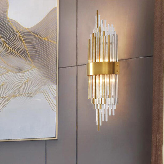 2 Lights Wall Lamp Minimalist Linear Crystal Sconce Light Fixture in Gold for Indoor Clearhalo 'Modern wall lights' 'Modern' 'Wall Lamps & Sconces' 'Wall Lights' Lighting' 266551