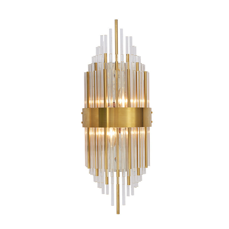 2 Lights Wall Lamp Minimalist Linear Crystal Sconce Light Fixture in Gold for Indoor Clearhalo 'Modern wall lights' 'Modern' 'Wall Lamps & Sconces' 'Wall Lights' Lighting' 266553