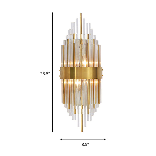 2 Lights Wall Lamp Minimalist Linear Crystal Sconce Light Fixture in Gold for Indoor Clearhalo 'Modern wall lights' 'Modern' 'Wall Lamps & Sconces' 'Wall Lights' Lighting' 266554