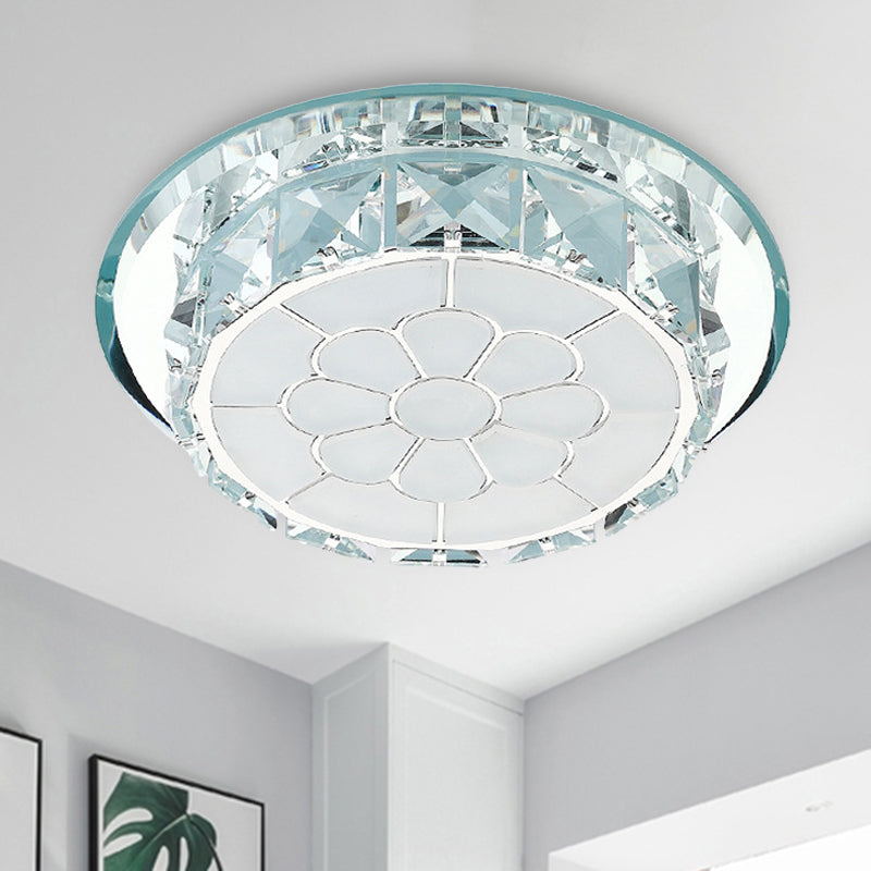 LED Crystal Flush Ceiling Light Simple Chrome Floral Corridor Flush Mount Lamp in Warm/White/3 Color Light, Recessed/Surface Mounted Chrome White Clearhalo 'Ceiling Lights' 'Close To Ceiling Lights' 'Close to ceiling' 'Flush mount' Lighting' 266557