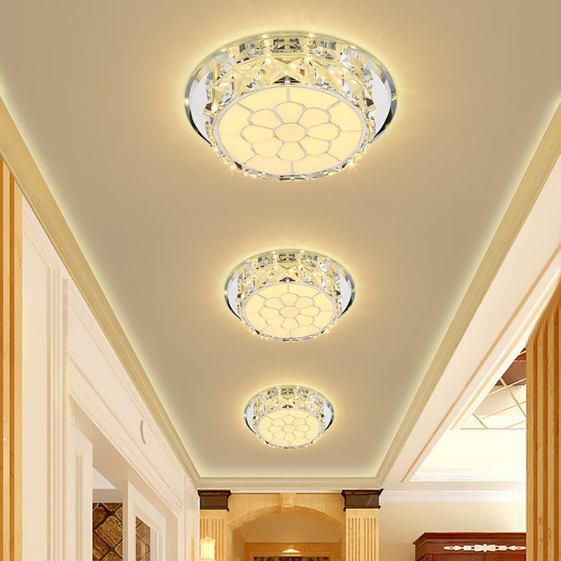 LED Crystal Flush Ceiling Light Simple Chrome Floral Corridor Flush Mount Lamp in Warm/White/3 Color Light, Recessed/Surface Mounted Chrome Clearhalo 'Ceiling Lights' 'Close To Ceiling Lights' 'Close to ceiling' 'Flush mount' Lighting' 266560