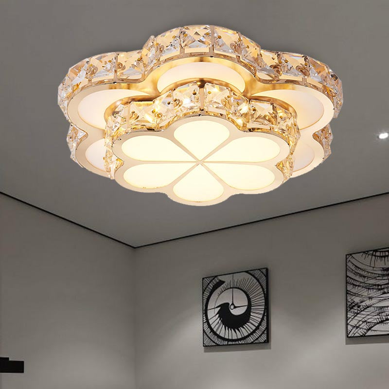 Flower Flush Mount Light Modernism Crystal Block White 10"/12"/14" W LED Ceiling Light Fixture, Recessed/Surface Mounted White Clearhalo 'Ceiling Lights' 'Close To Ceiling Lights' 'Close to ceiling' 'Flush mount' Lighting' 266575