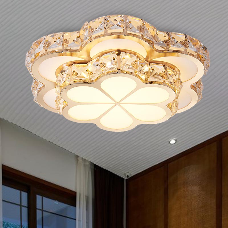 Flower Flush Mount Light Modernism Crystal Block White 10"/12"/14" W LED Ceiling Light Fixture, Recessed/Surface Mounted Clearhalo 'Ceiling Lights' 'Close To Ceiling Lights' 'Close to ceiling' 'Flush mount' Lighting' 266576