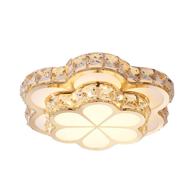 Flower Flush Mount Light Modernism Crystal Block White 10"/12"/14" W LED Ceiling Light Fixture, Recessed/Surface Mounted Clearhalo 'Ceiling Lights' 'Close To Ceiling Lights' 'Close to ceiling' 'Flush mount' Lighting' 266579