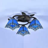 Geometric Ceiling Light Fixture with Pattern Tiffany Stained Glass 3 Lights Flushmount Ceiling Light in Bronze Clearhalo 'Ceiling Lights' 'Close To Ceiling Lights' 'Close to ceiling' 'Glass shade' 'Glass' 'Semi-flushmount' 'Tiffany close to ceiling' 'Tiffany' Lighting' 26657