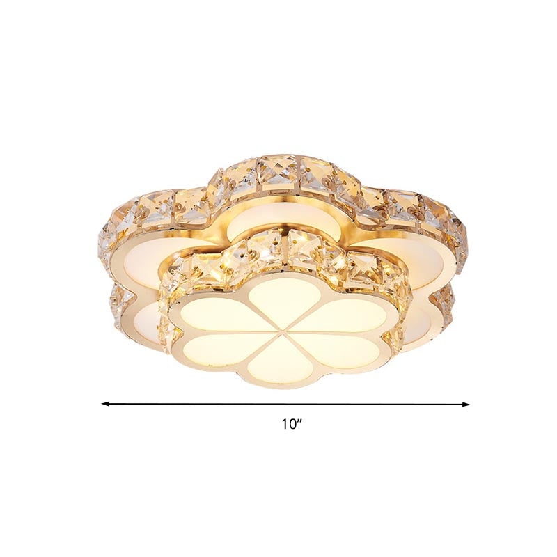 Flower Flush Mount Light Modernism Crystal Block White 10"/12"/14" W LED Ceiling Light Fixture, Recessed/Surface Mounted Clearhalo 'Ceiling Lights' 'Close To Ceiling Lights' 'Close to ceiling' 'Flush mount' Lighting' 266580